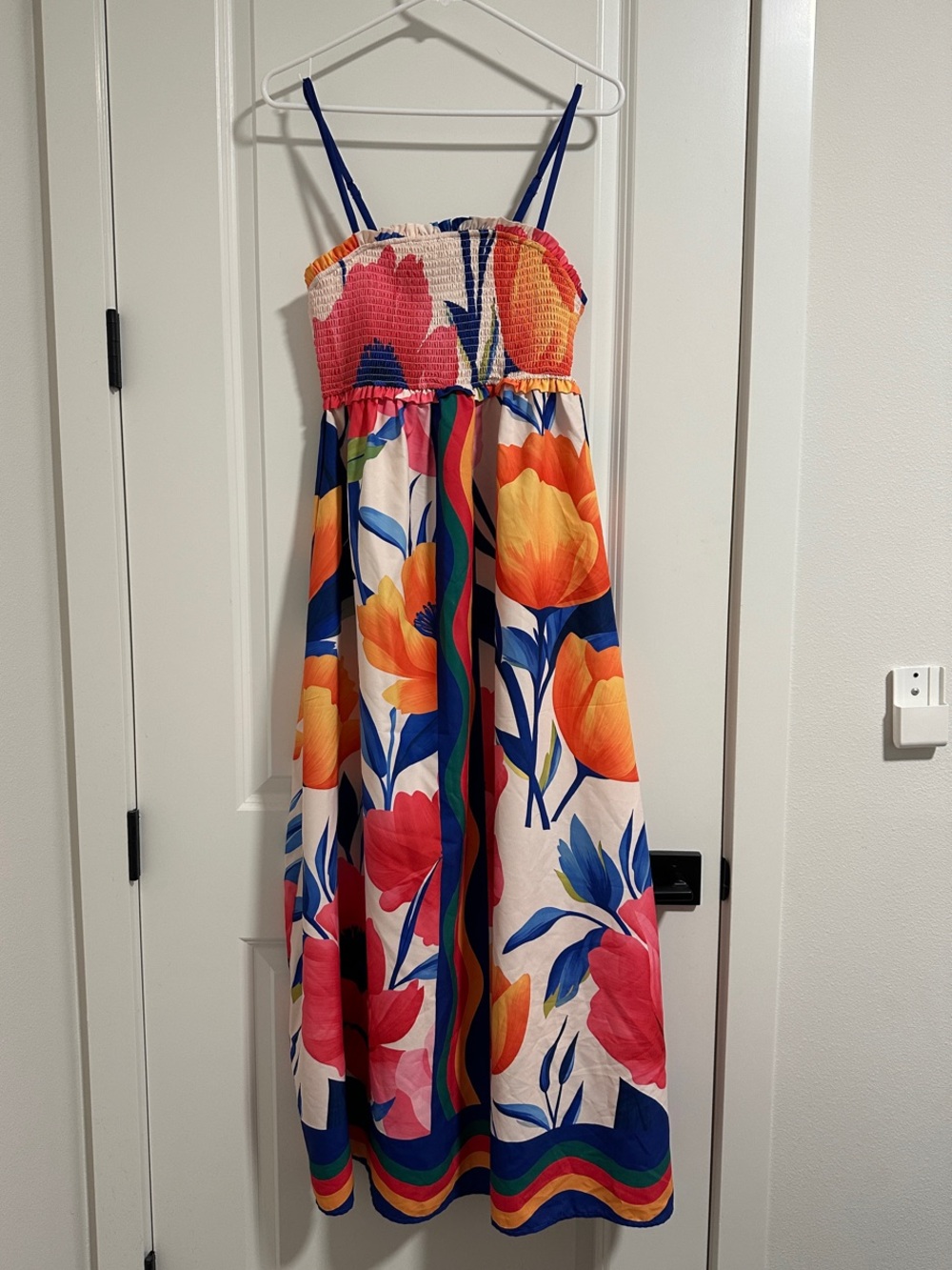Cupshe Floral Smocked Maxi Dress in Blue, Orange, Pink